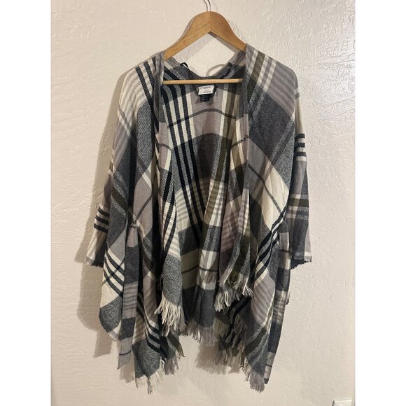 David & Young Plaid Belted Poncho Wrap Fall Sweater - Picture 6 of 11